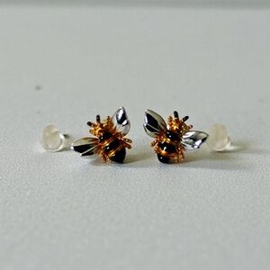 Gold and Silver Bee Stud Earrings